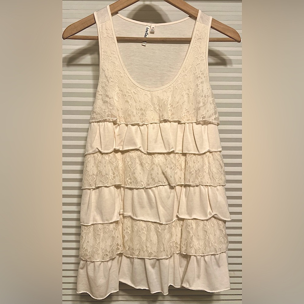 Contact Brand Cream Colored Lace and Cotton Layered Ruffle Tank Top Size Medium